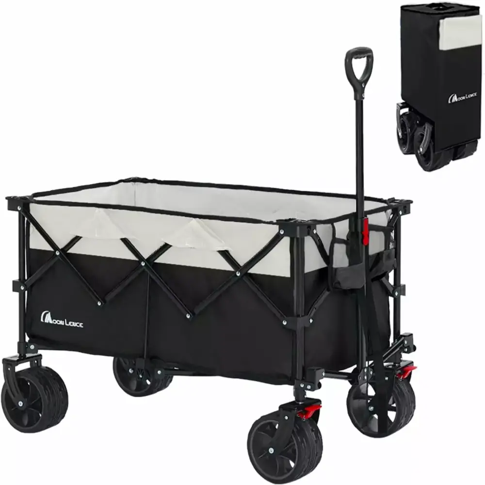 Collapsible Folding Wagon Cart Heavy Duty All-Terrain Wheels Adjustable Handle and Drink Holders None