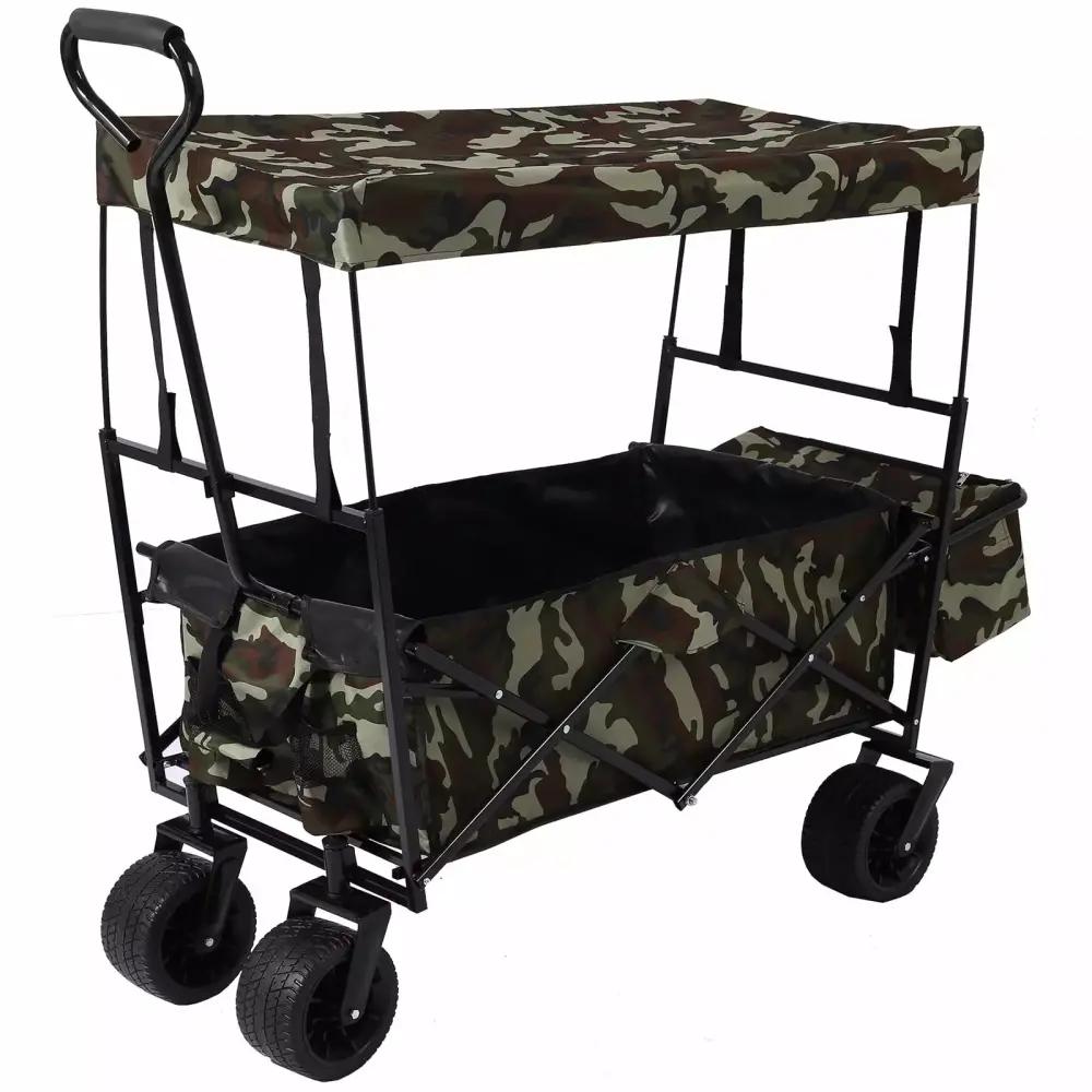 Collapsible Folding Wagon Cart 7 Wheels and Canopy - Travel-friendly Garden Cart Camping and Outdoor