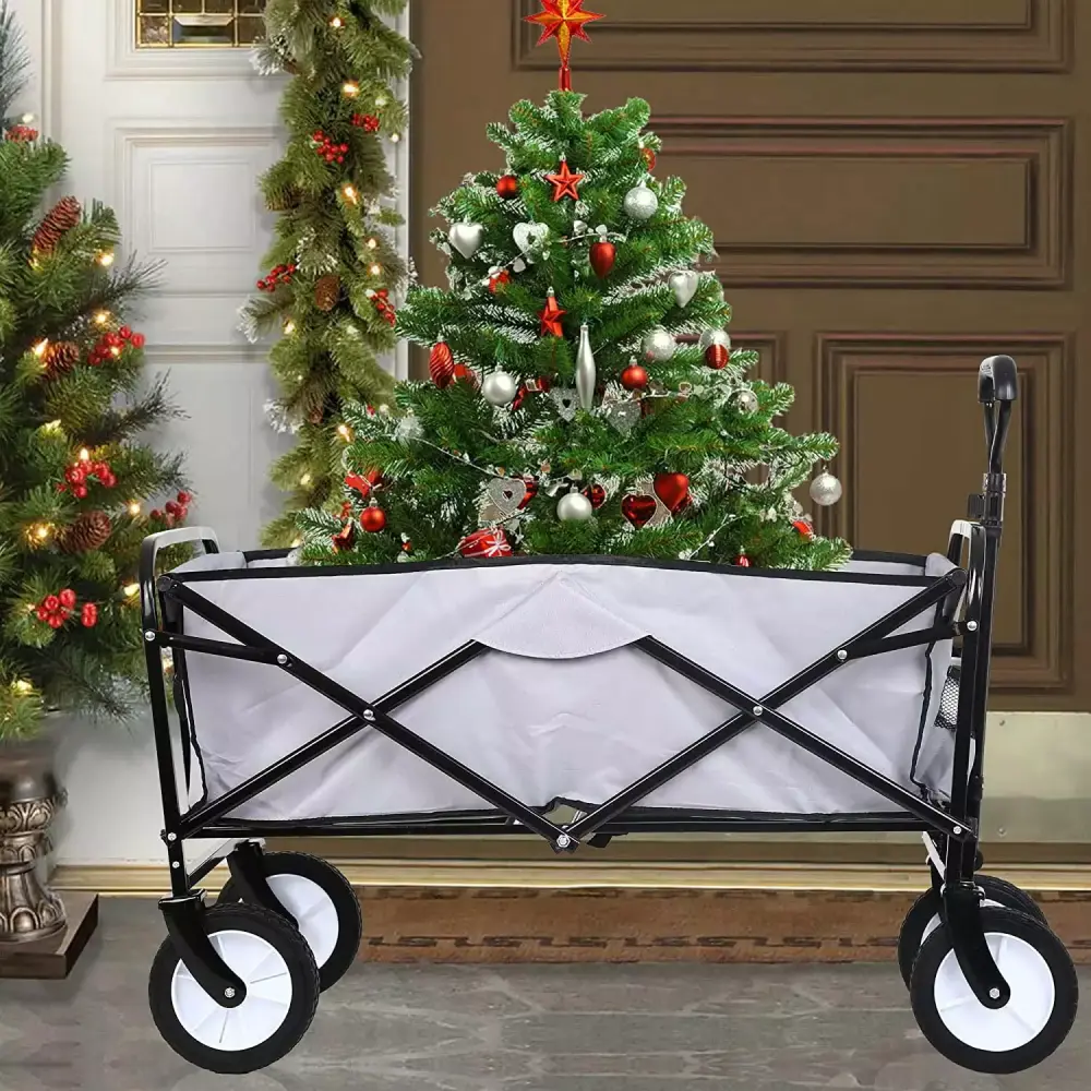 Collapsible Garden Cart 360 Degree Swivel Wheels Adjustable Handle Outdoor Utility