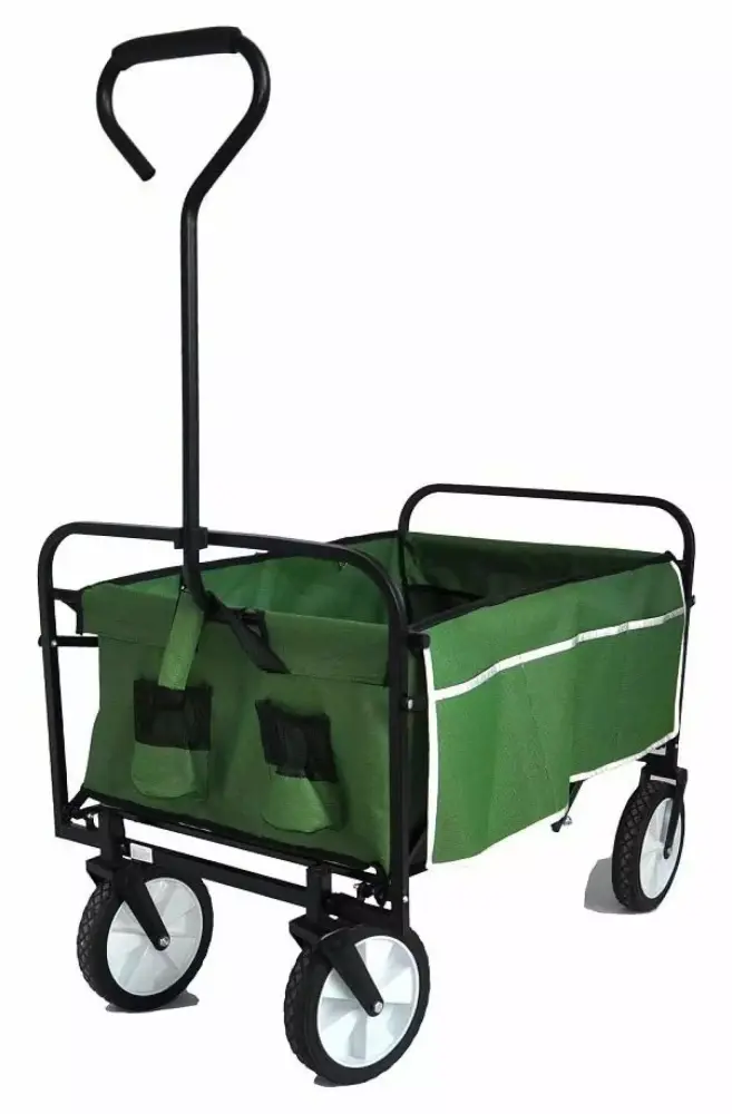 Collapsible Outdoor Utility Wagon Cart 3 Side Pockets Cup Holders and Bundle Rope Green