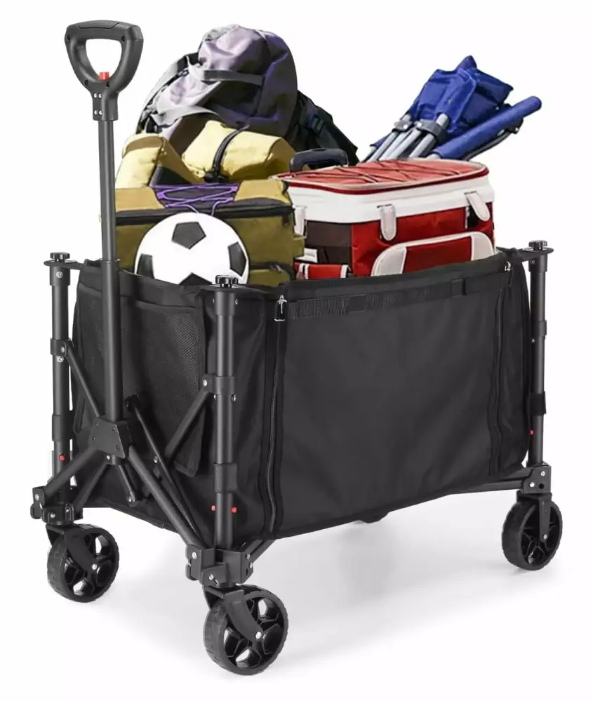 Collapsible Wagon Cart Zipper 600D Fabric Travel-friendly Garden Cart Wheels Holds 154 lbs Outdoor Shopping and Camping L