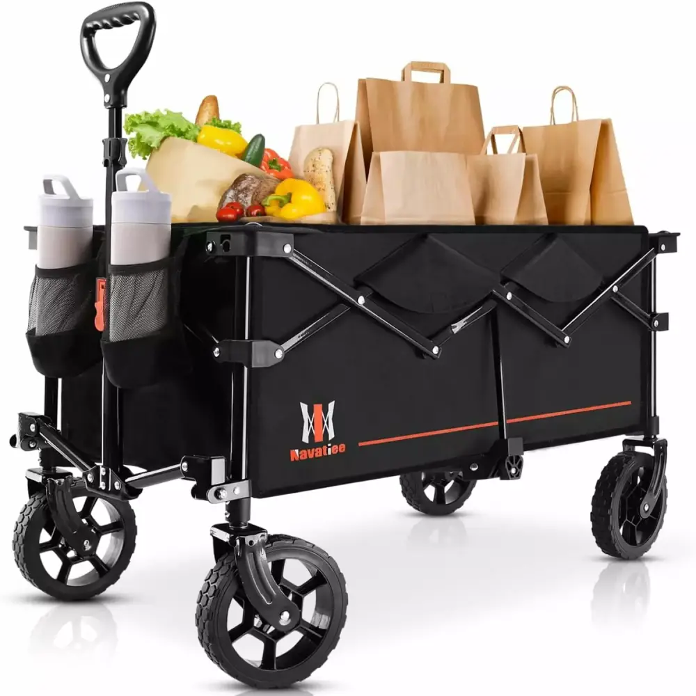 Collapsible Wagon Heavy Duty Folding Wagon Drink Holders Large Capacity Shopping Garden