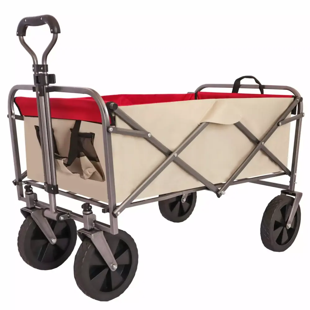 Folding Beach Wagon Cart Pockets Lightweight Travel-friendly Grocery Camping Shopping Sports Gray