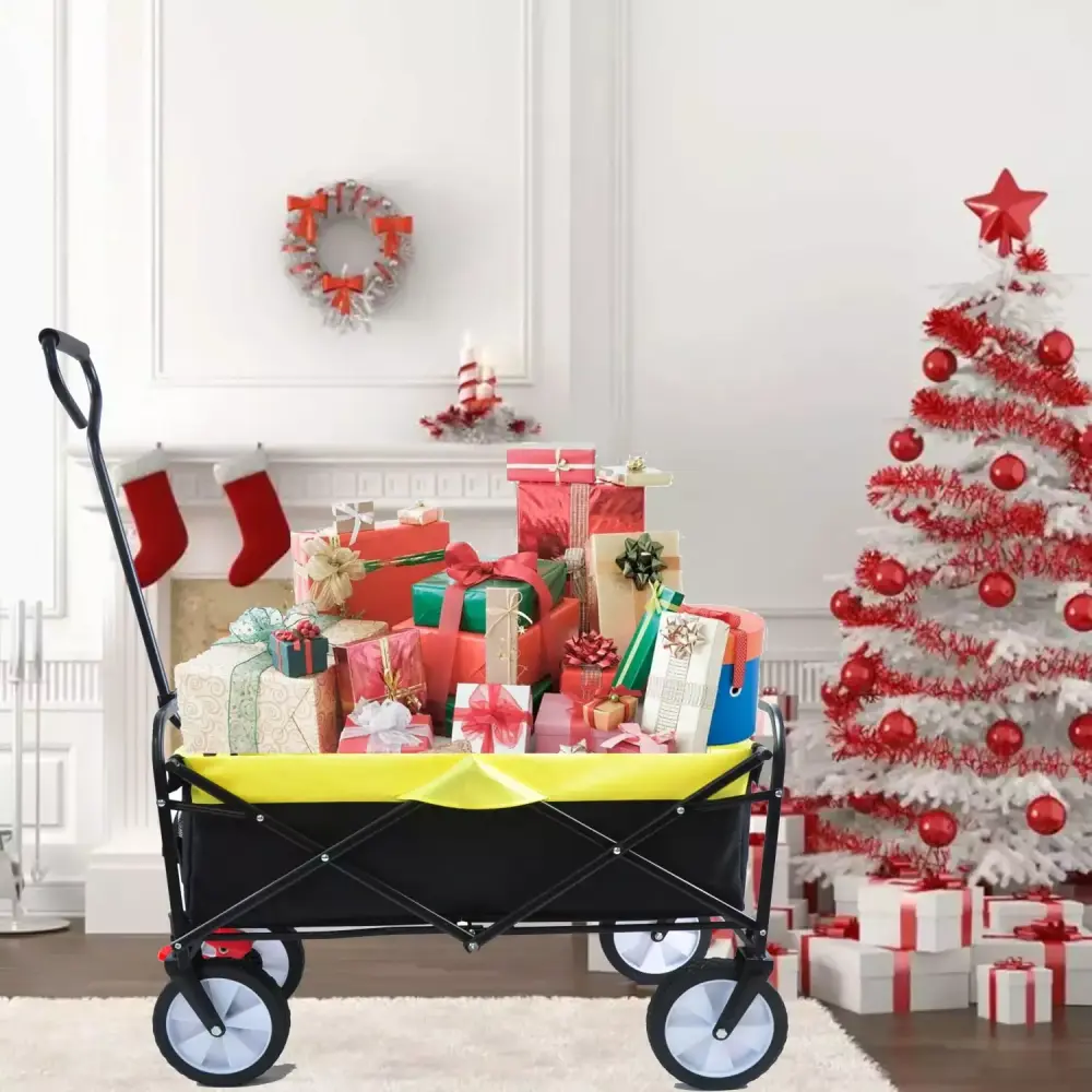 Folding Wagon Garden Shopping Beach Cart Black and Yellow Heavy Duty Utility Cart