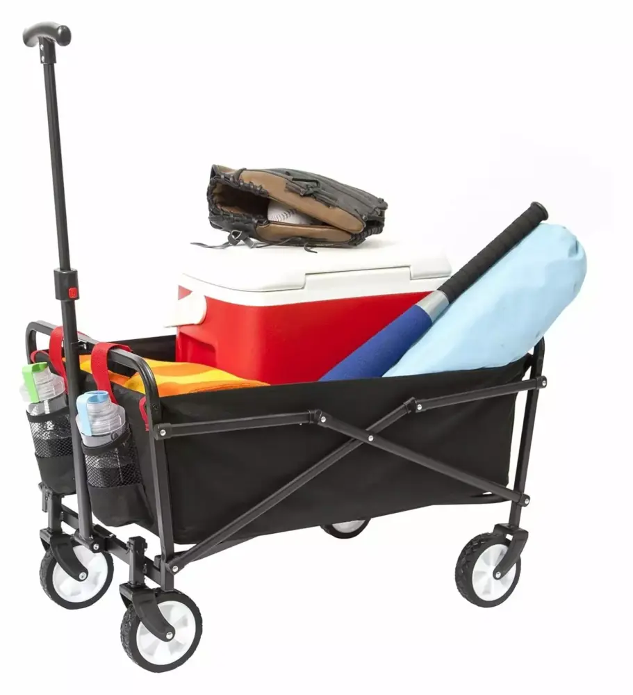 GpLuMy Collapsible Folding Beach Outdoor Utility Wagon Heavy Duty Frame and All-Terrain Wheels - Black Regular