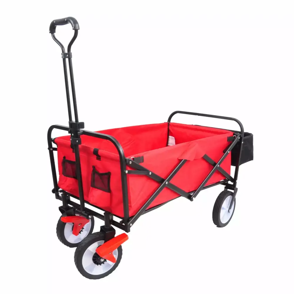 Long-lasting Foldable Garden Shopping Station Wagon Retractable Handle and Sturdy Back Frame