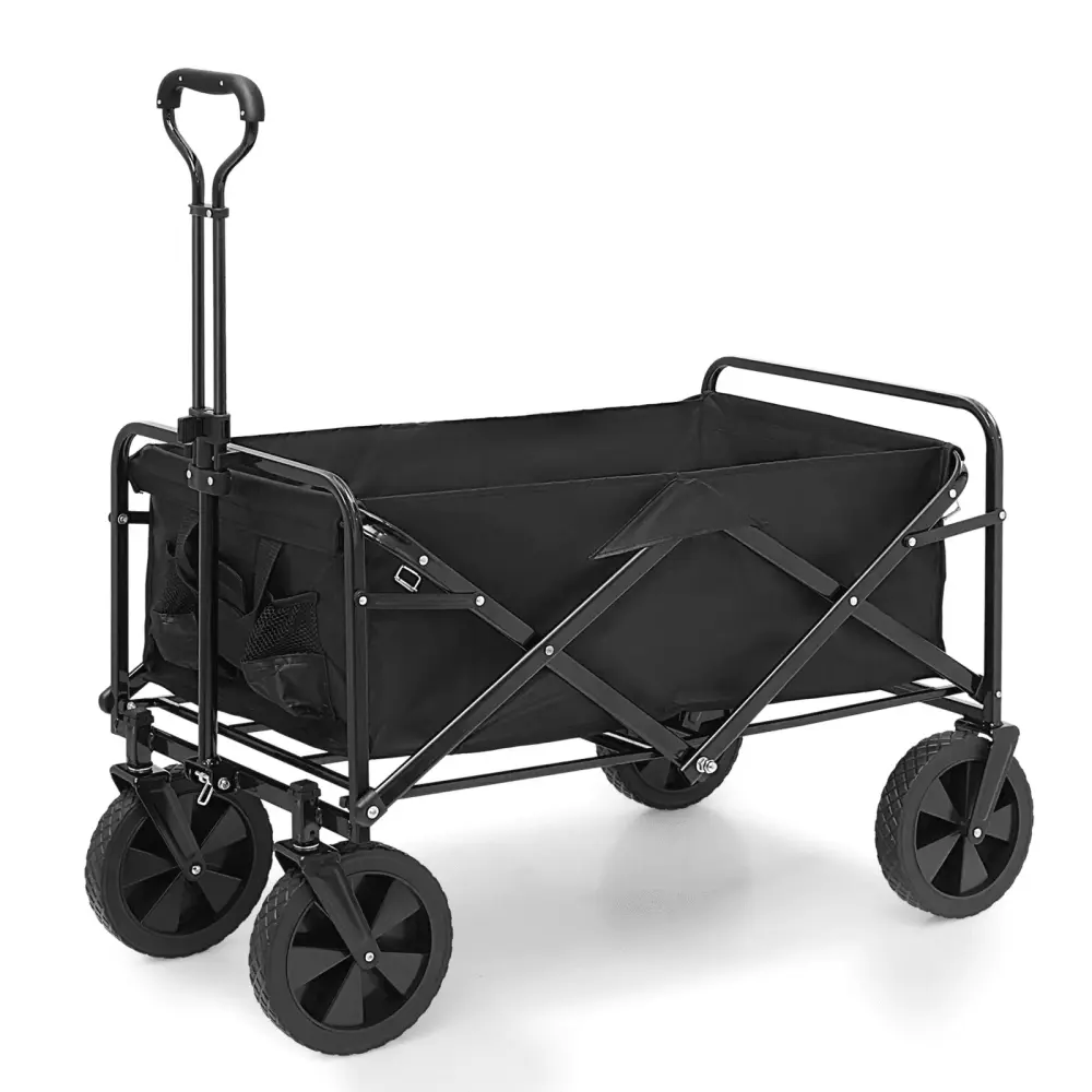 MADOG Collapsible Folding Wagon Drink Holders and 360 Rotation Wheels - Heavy Duty Utility Cart Camping and Shopping - Black