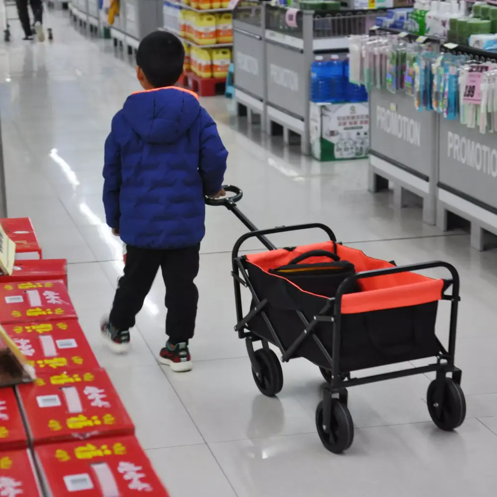 Mini Folding Wagon Garden Shopping Beach Cart Black and Blue Design