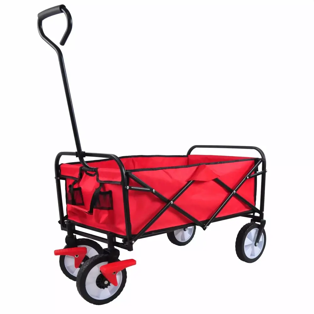 Outdoor Utility Folding Wagon Shopping Beach Cart Red Black