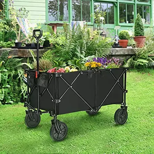 SAFSTAR Folding Wagon Cart Adjustable Handle and Universal Wheels Agricultural and Grocery Use