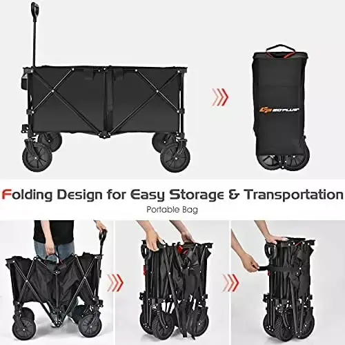 SAFSTAR Folding Wagon Cart Collapsible Garden Wagon Adjustable Handle & Universal Wheels Heavy Duty Folding Utility Cart A...