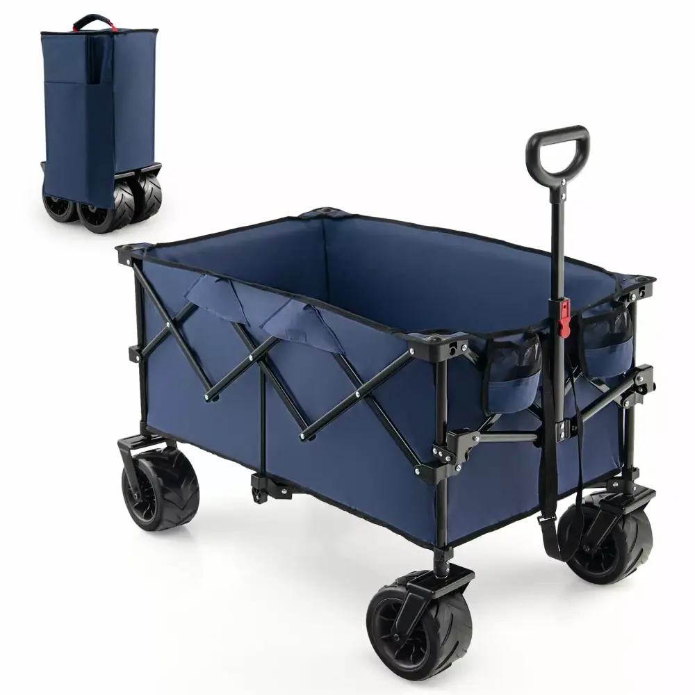 Topbuy Collapsible Folding Outdoor Utility Wagon Cover Bag Camping Garden Cart Telescoping Handle Blue