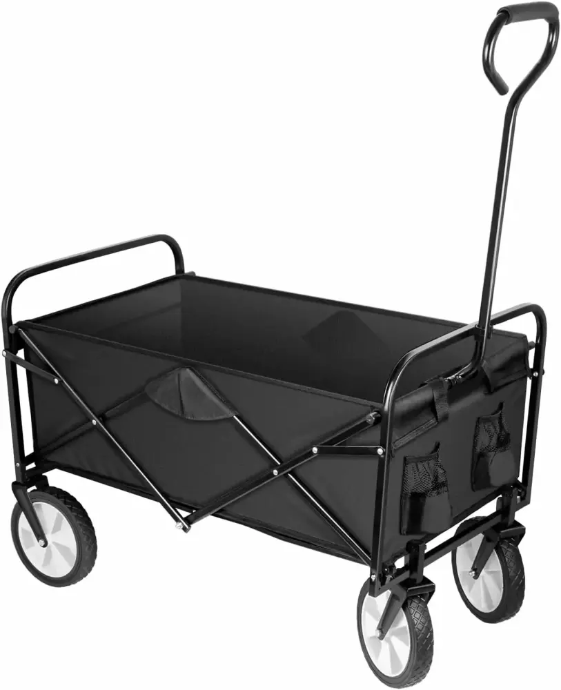YSSOA Rolling Collapsible Garden Cart Camping Wagon 220lbs Weight Capacity and Lightweight Design - Black