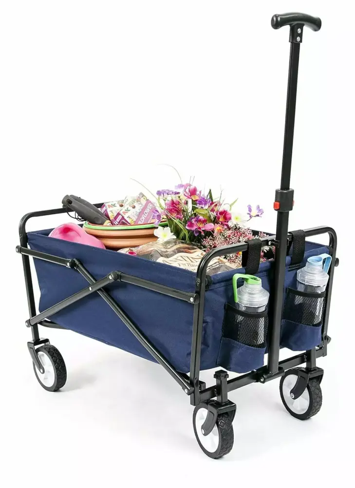 YUNTIE Collapsible Folding Beach Outdoor Utility Wagon Heavy Duty Frame and Large Capacity - Navy Blue Regular