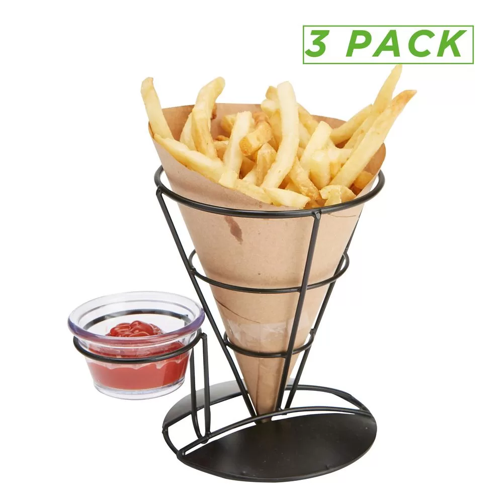 Mind Reader Cone Shaped Silver Fry Cone Holder Set 3 Restaurants