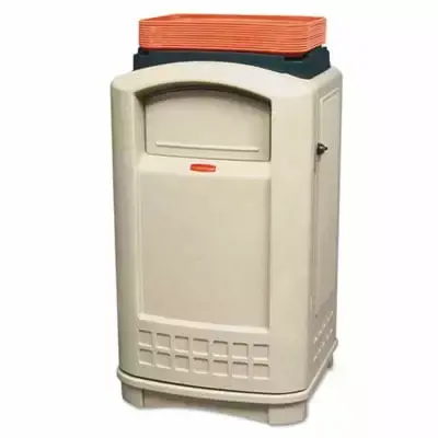 Plaza 50 Gallon Beige Plastic Lunch Tray Top Waste Container