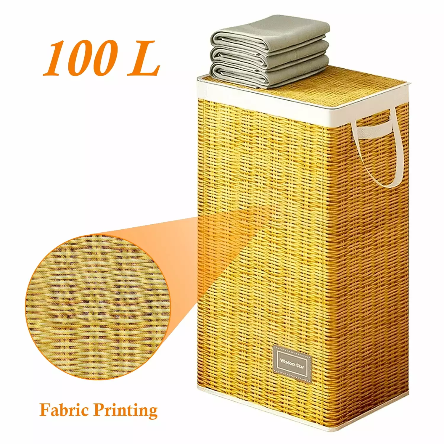 WERSEON 100L Fabric Laundry Hamper Lid Freestanding Clothes Storage Bin Toys or Clothes