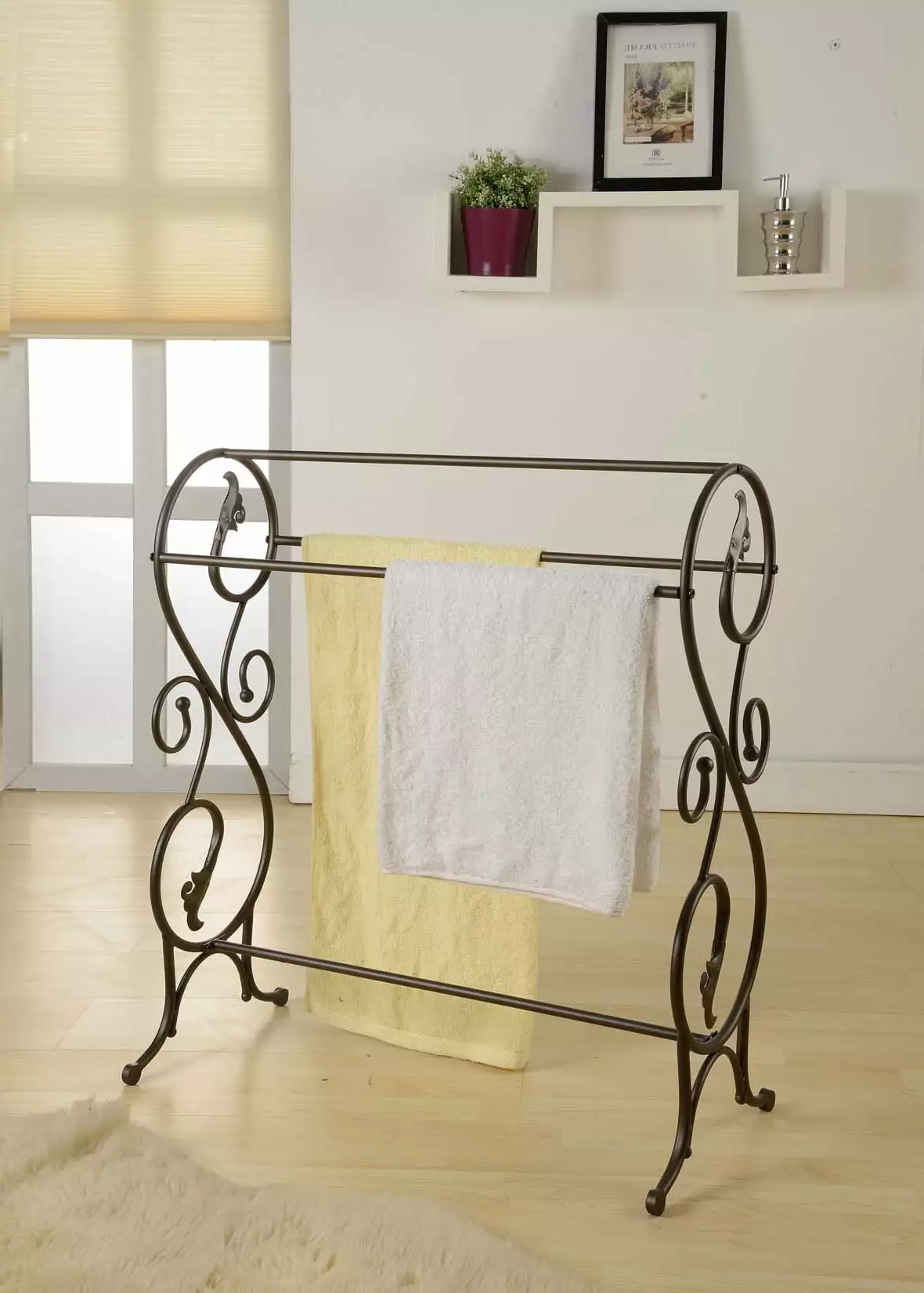 Bradford 3 Tier Freestanding Pewter Metal Bathroom Towel Rack Arranger Pilaster Designs