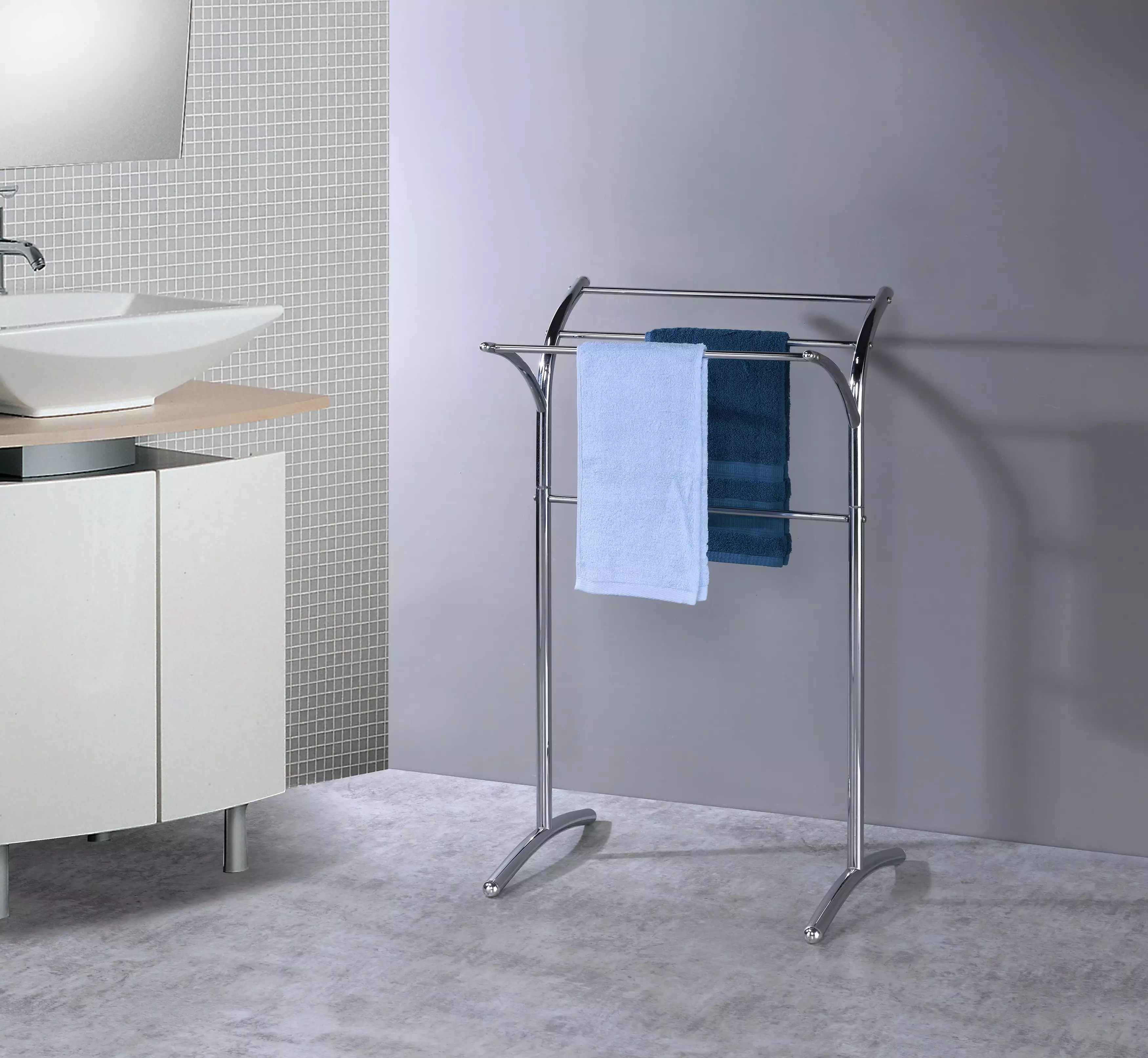 Plymouth 3 Tier Freestanding Chrome Metal Bathroom Towel Rack Arranger Pilaster Designs
