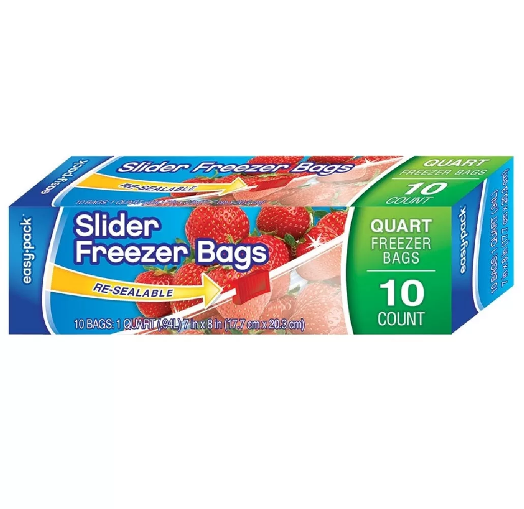 FLP 1308 Easy-Pack Slider Food Freezer Bag Quart Size Fresh Food Storage
