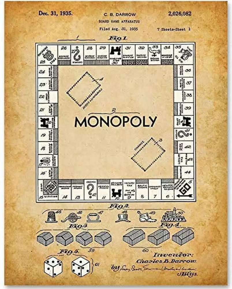 Monopoly Board Game 11x14 Unframed Patent Print Wall Art Lone Star Art