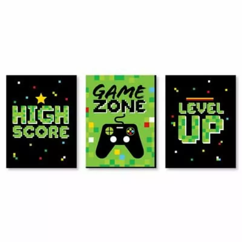 Big Dot Happiness Game Zone Pixel Video Game Kids Room Decor Set 3 Prints 7.5x10