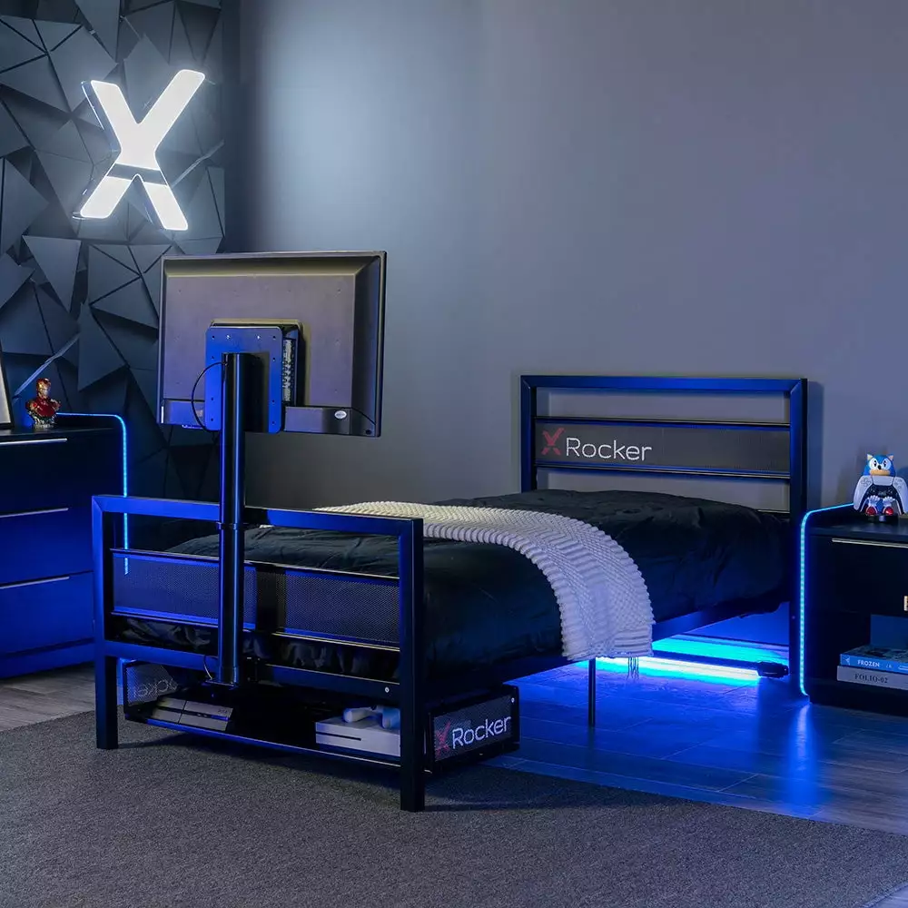 X Rocker Basecamp Gaming Bed TV Mount and Storage Drawer Black Twin
