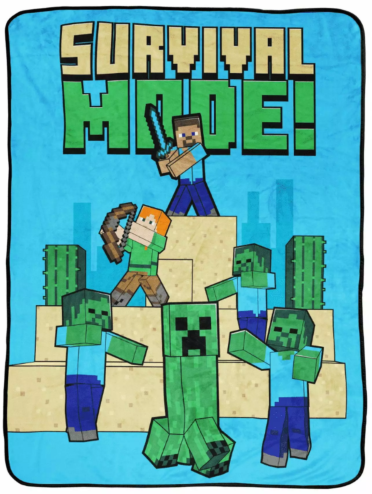 Minecraft Survival Mode Silk Touch Throw Blanket 40 x 50 Microfiber Blue Gaming Bedding Mojang
