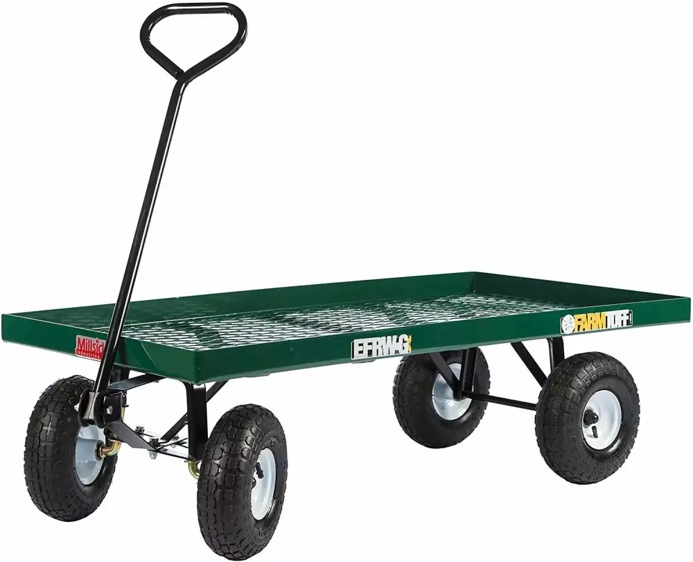 Dina Metal Deck Wagon Flat Free Tires Green - EFRW-G-FF Garden Utility Cart None