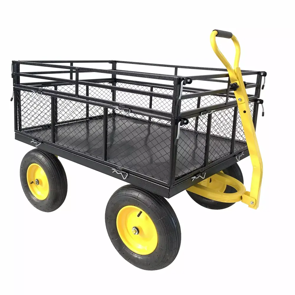 GymChoice Garden Wagon Cart Steel Removable Mesh Sides 1400 lbs Capacity Noise-Reduction Shock Absorption