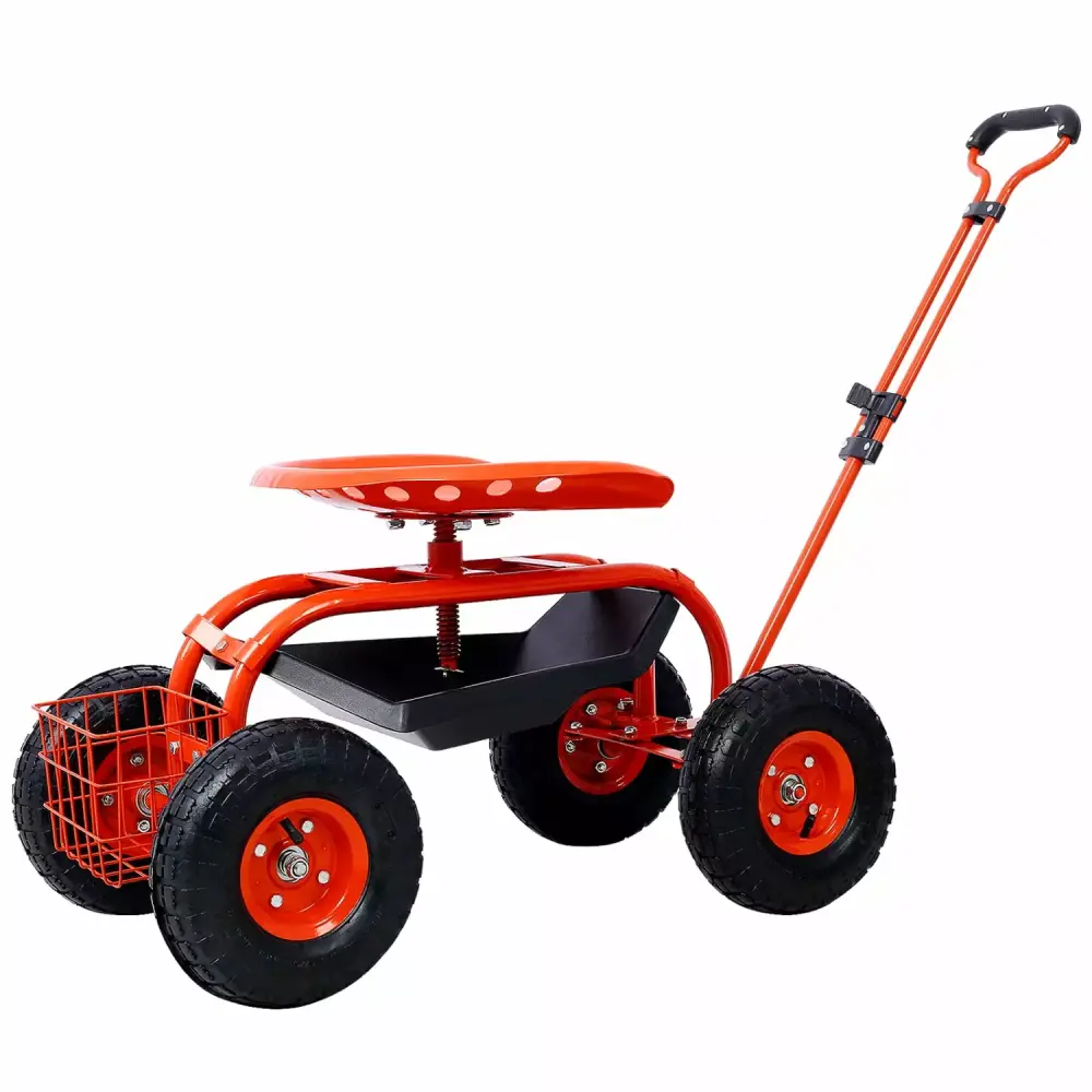 Rolling Garden Scooter Cart Wheels and Tool Tray 360 Swivel Seat Red Easy Gardening