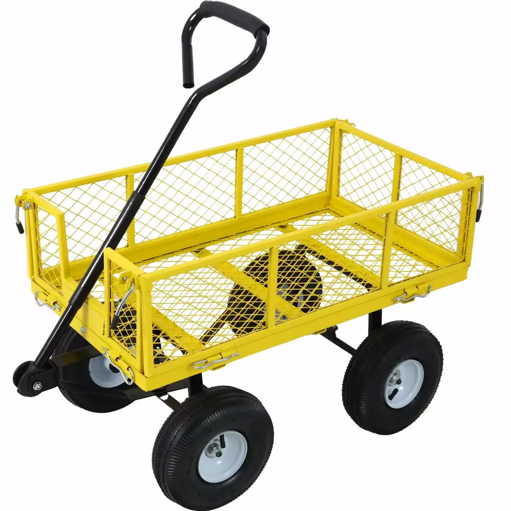 500 Lbs Capacity Steel Garden Cart Heavy Duty Utility Wagon Removable Sides and Flexible Handle - Yellow