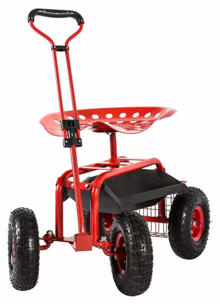 Adjustable Garden Cart 360 Degree Swivel Seat and Waterproof Steel Frame Gardening