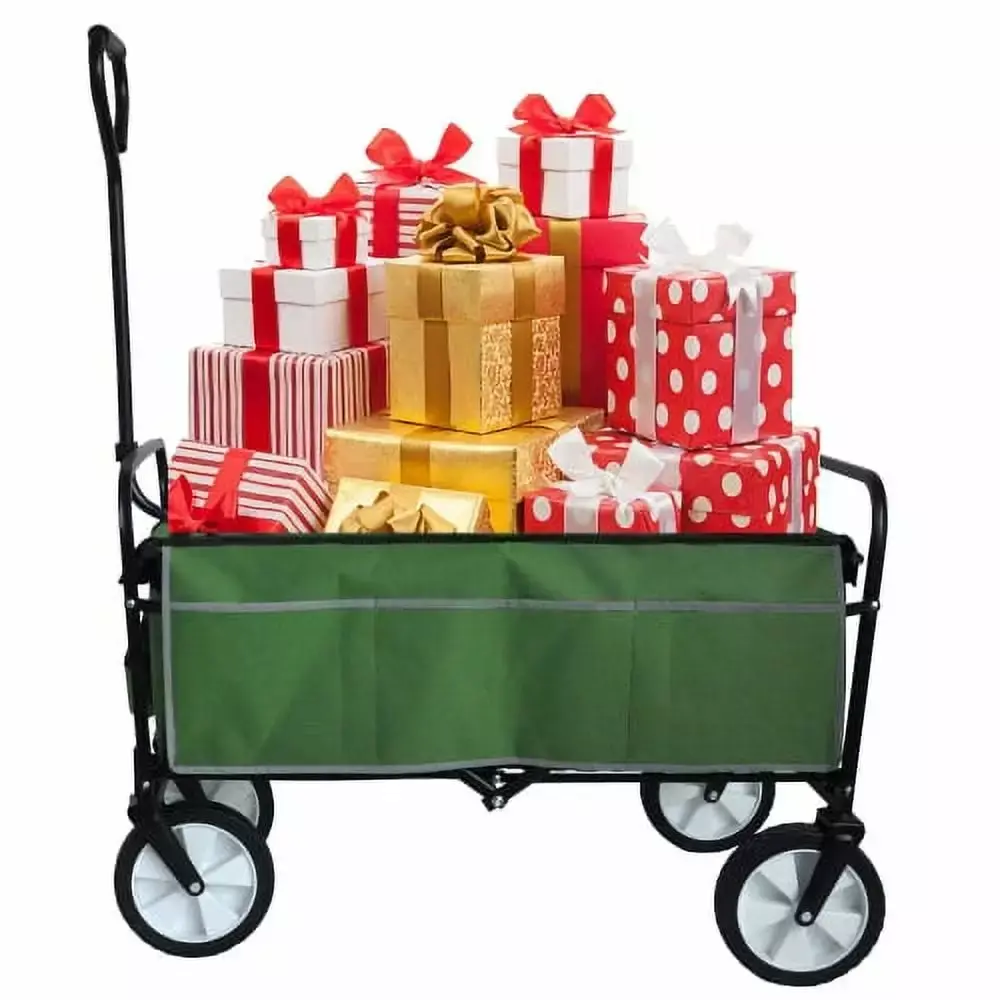 Collapsible Garden Cart 360 Swivel Wheels Adjustable Handle Shopping Picnic Beach Green