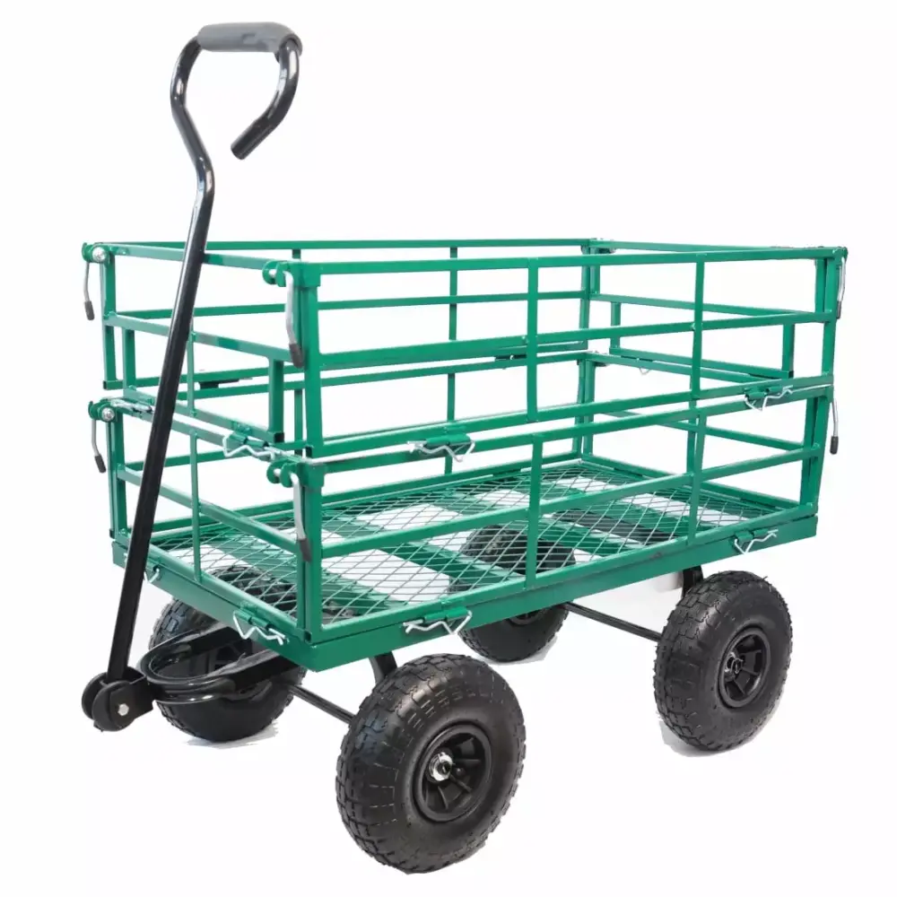 Gzxs Heavy Duty 600 Lbs Capacity Mesh Steel Garden Cart Removable Sides Flatbed Adjustable Handle 10 Tires Green