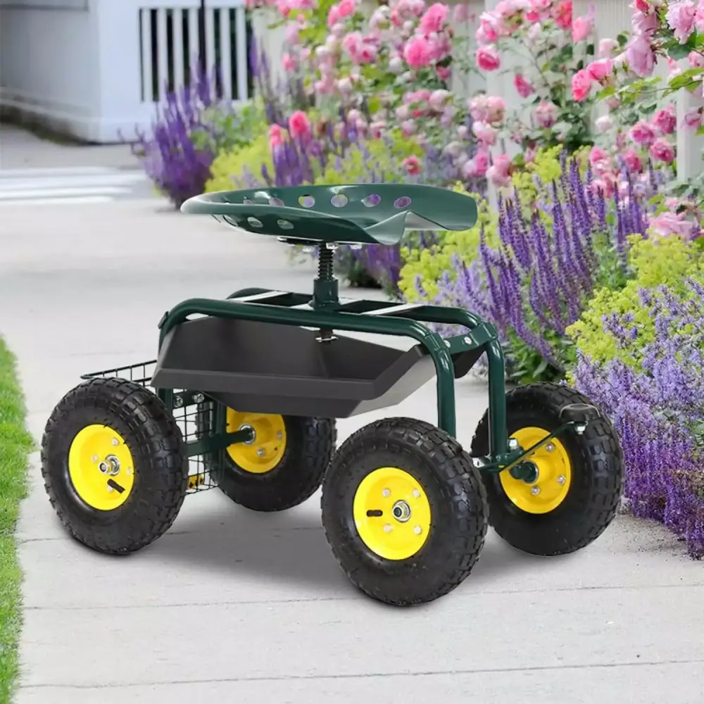 kinbor Rolling Garden Seat Wheels Outdoor Garden Cart Seat Garden Scooter Work Seat Planting Weeding
