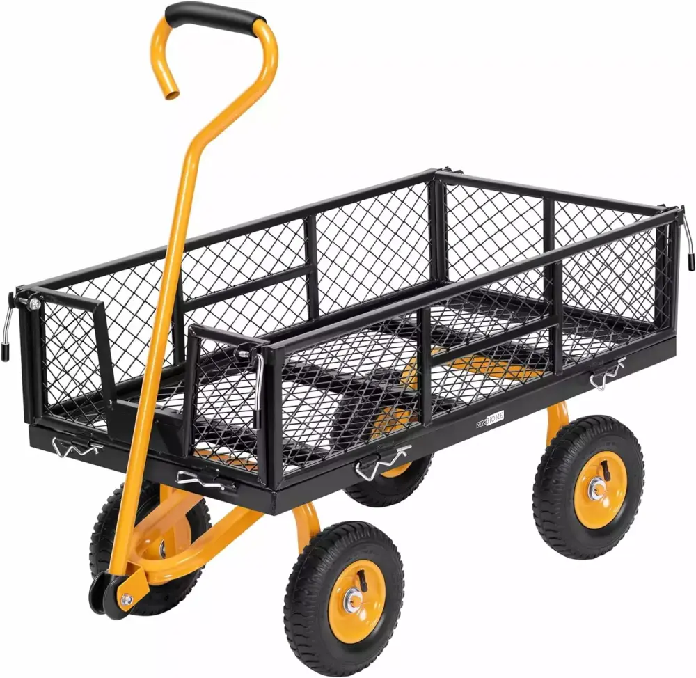 SPECSTAR Mesh Steel Garden Cart Removable Sides and 8 Inch Wheels - 550 Lbs Capacity - Black