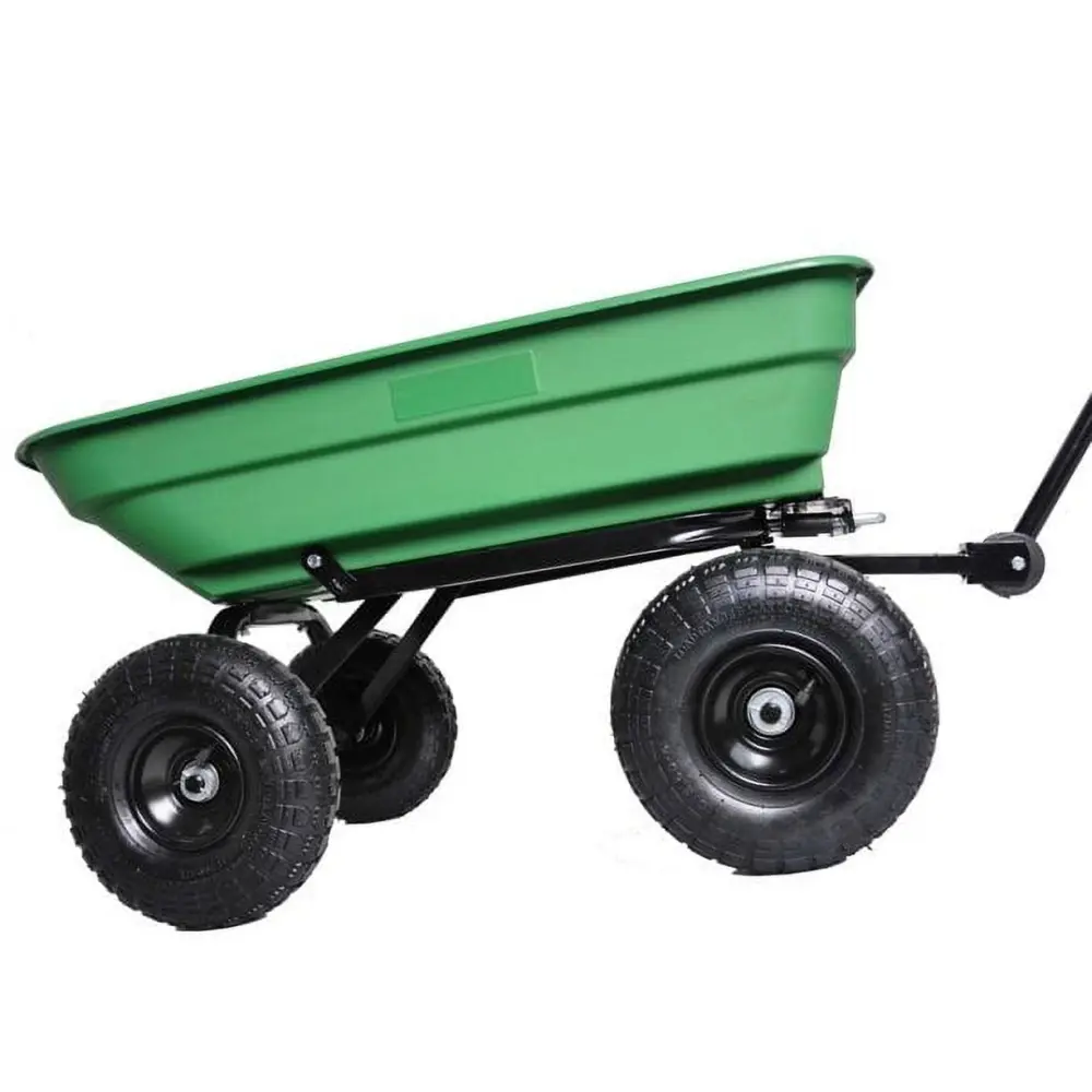 Folding Car Poly Garden Dump Truck Steel Frame 10 Inches Pneumatic Tire 300 lb Capacity Body 55L Green