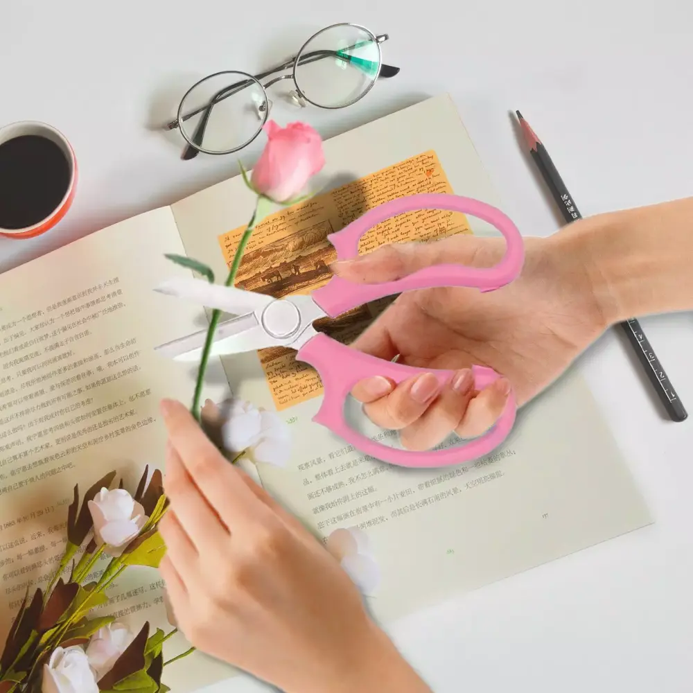 HAXMNOU Garden Scissors Ease Grip Handle Perfect Arranging Flowers Pink