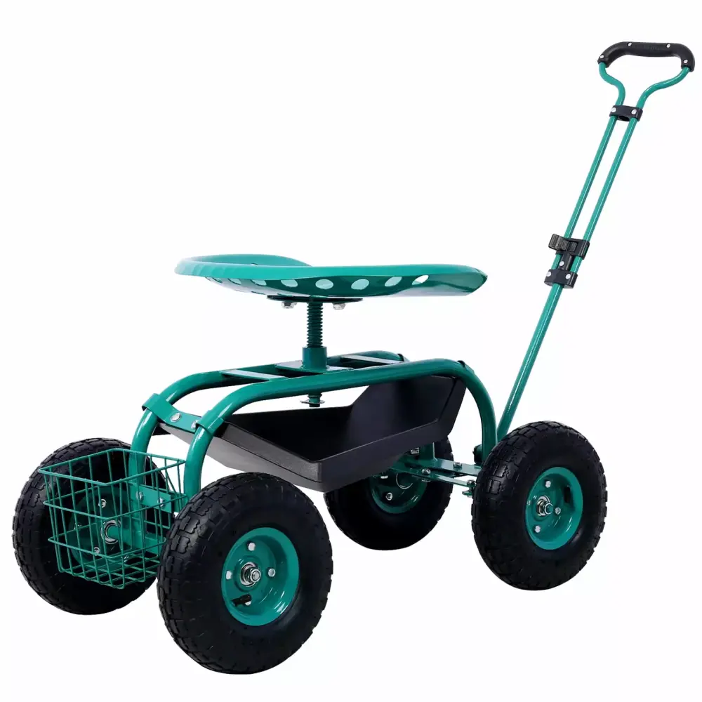 Rolling Garden Scooter Cart Seat Wheels and Tool Tray 360 Swivel Seat Gardening