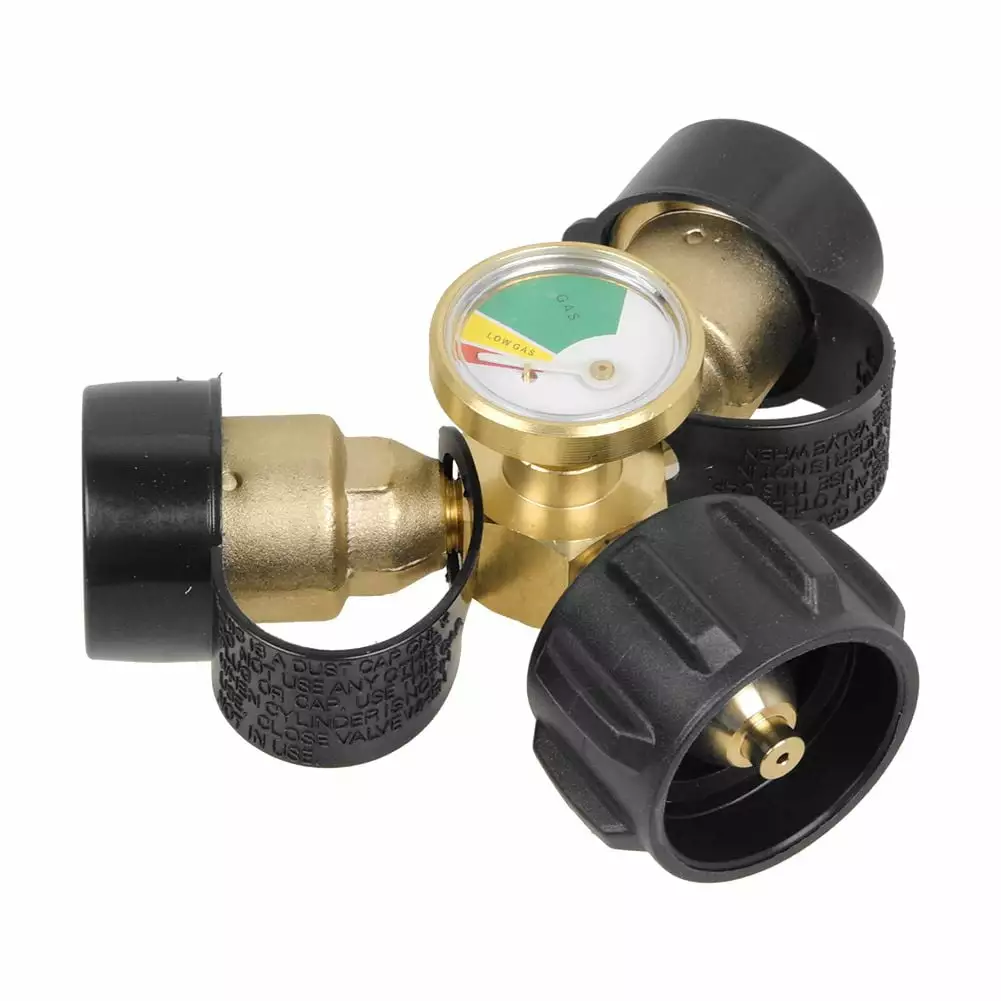 Propane Tank Y Splitter Gauge and Shut-Off Valve Camping Stoves and BBQs