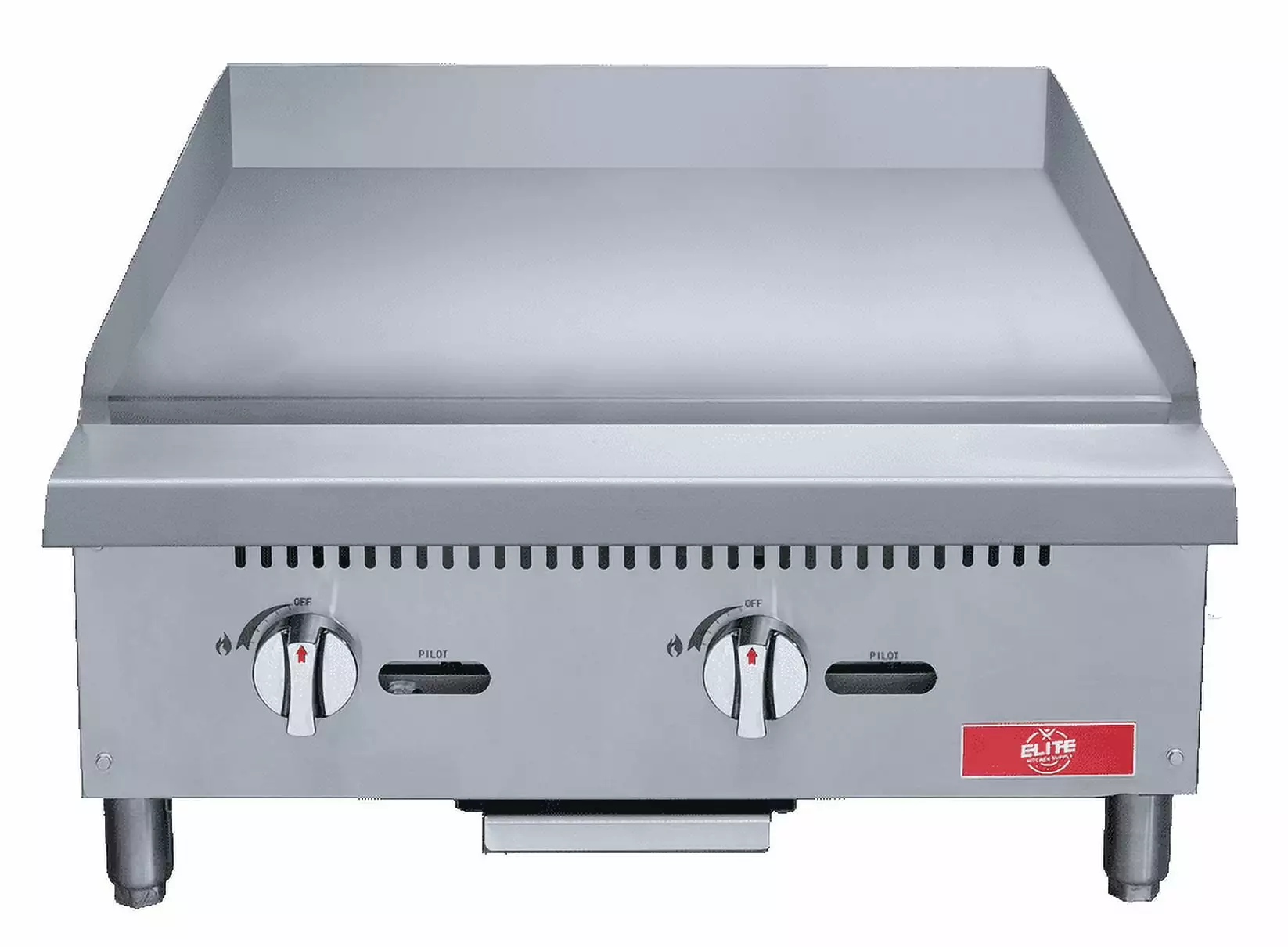 24 Inch Natural Gas Two Burner Commercial Stainless Steel Griddle 60,000 BTU Elite Kitchen Supply