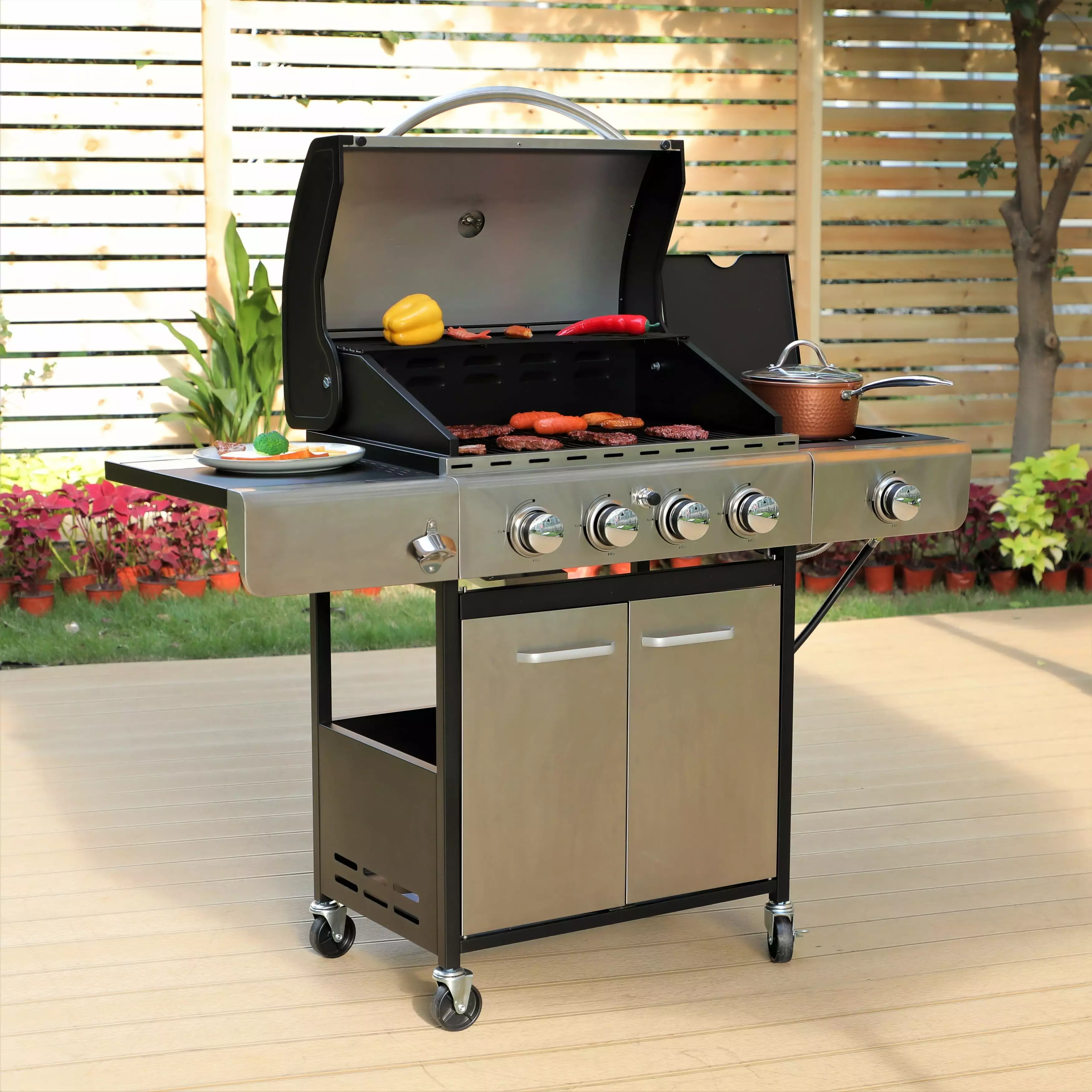Kitchen Academy Stainless Steel Propane Gas Grill Electronic Ignition and Side Burner