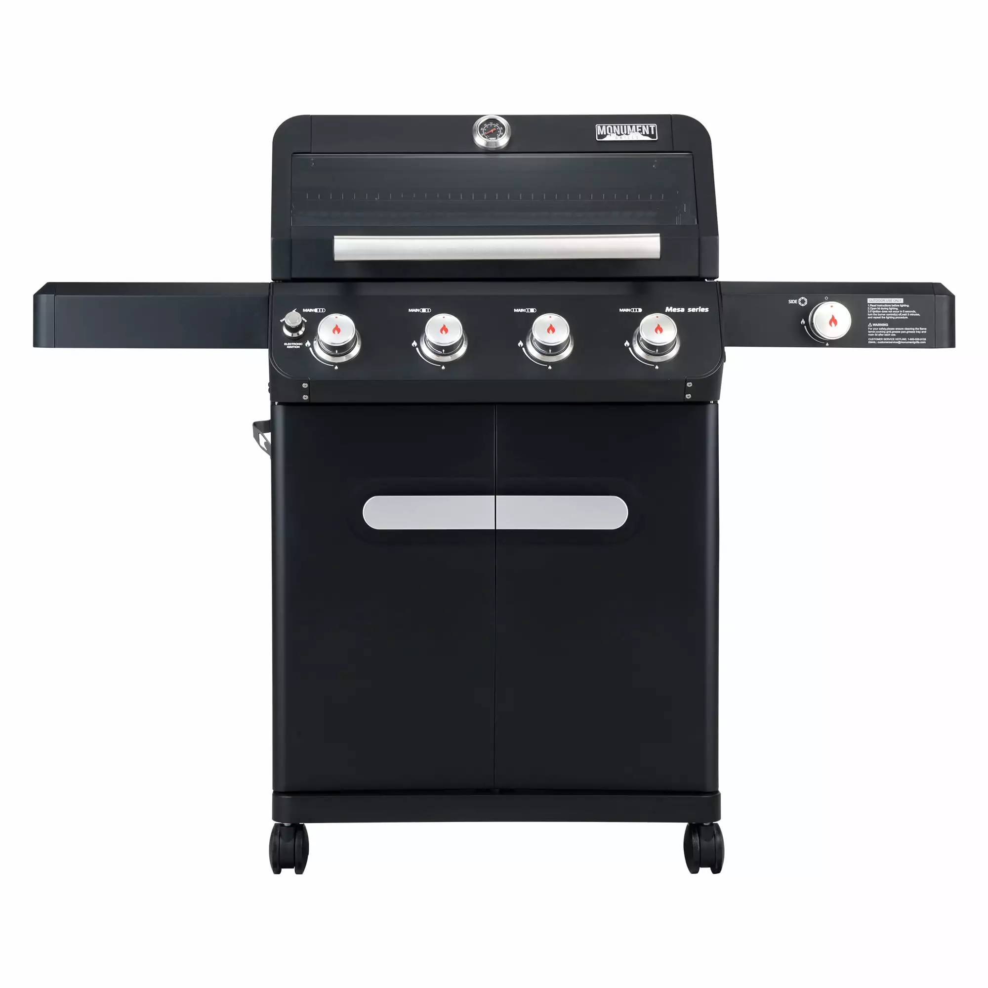 Mesa 4-Burner Propane Gas Grill Black Clear View Lid and LED Controls