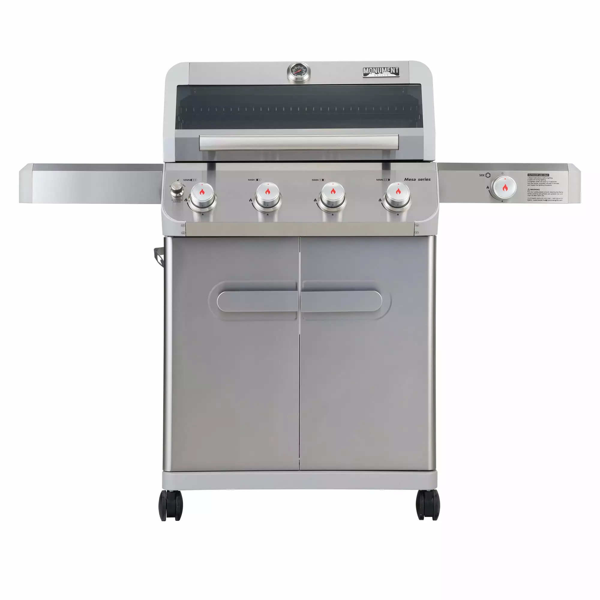 Mesa 4-Burner Propane Gas Grill Stainless Steel Side Burner and LED Controls
