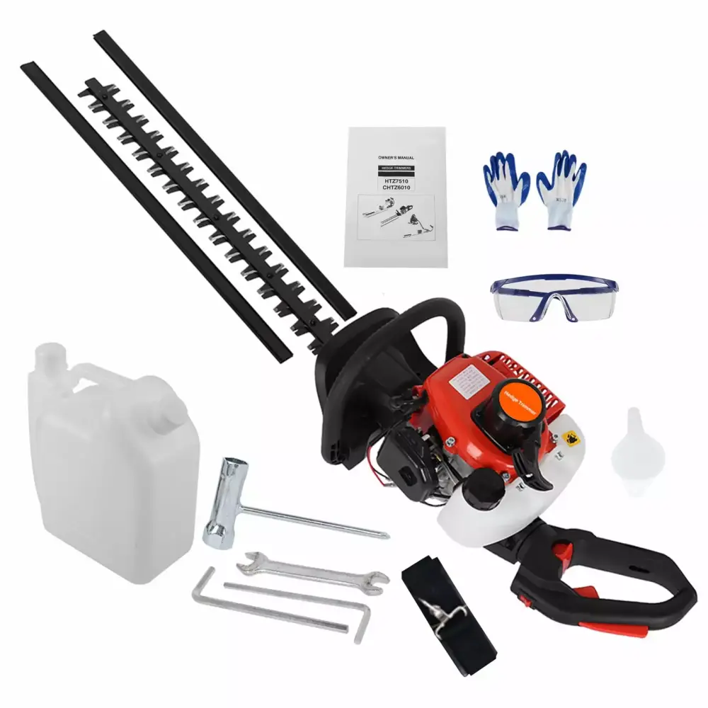 Wilitto 24-Inch Gas Hedge Trimmer Low Noise 26cc Double Side Blade Red Shrub Trimmer 1