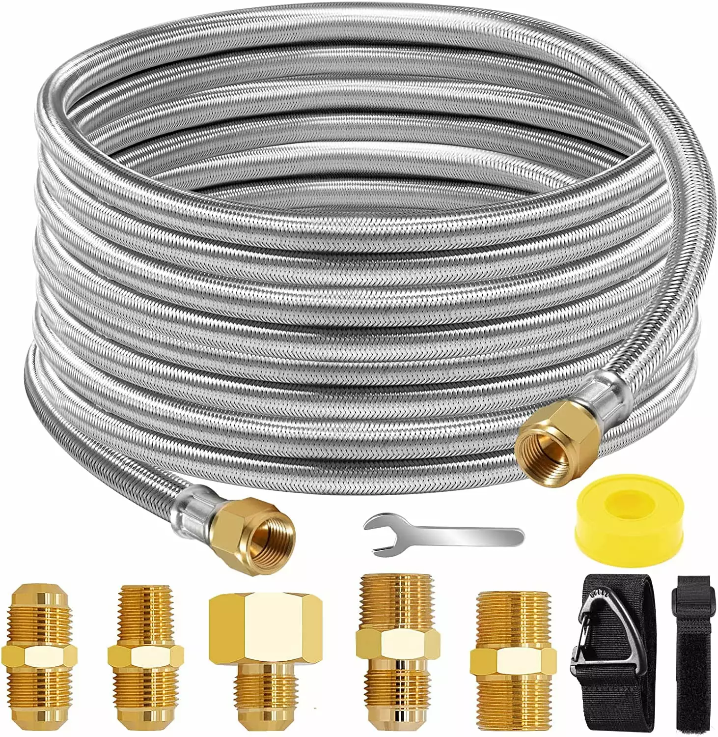 24Ft High Pressure Braided Propane Hose Extension Multiple Fittings BBQ Grill and Fire Pit