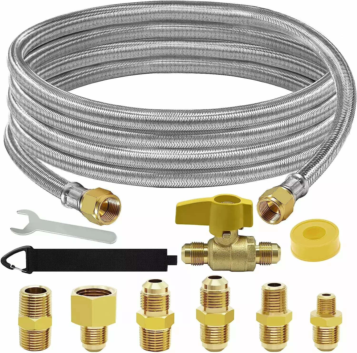 12 Feet High Pressure Braided Propane Hose Extension Multiple Connectors BBQ Grill and Fire Pit