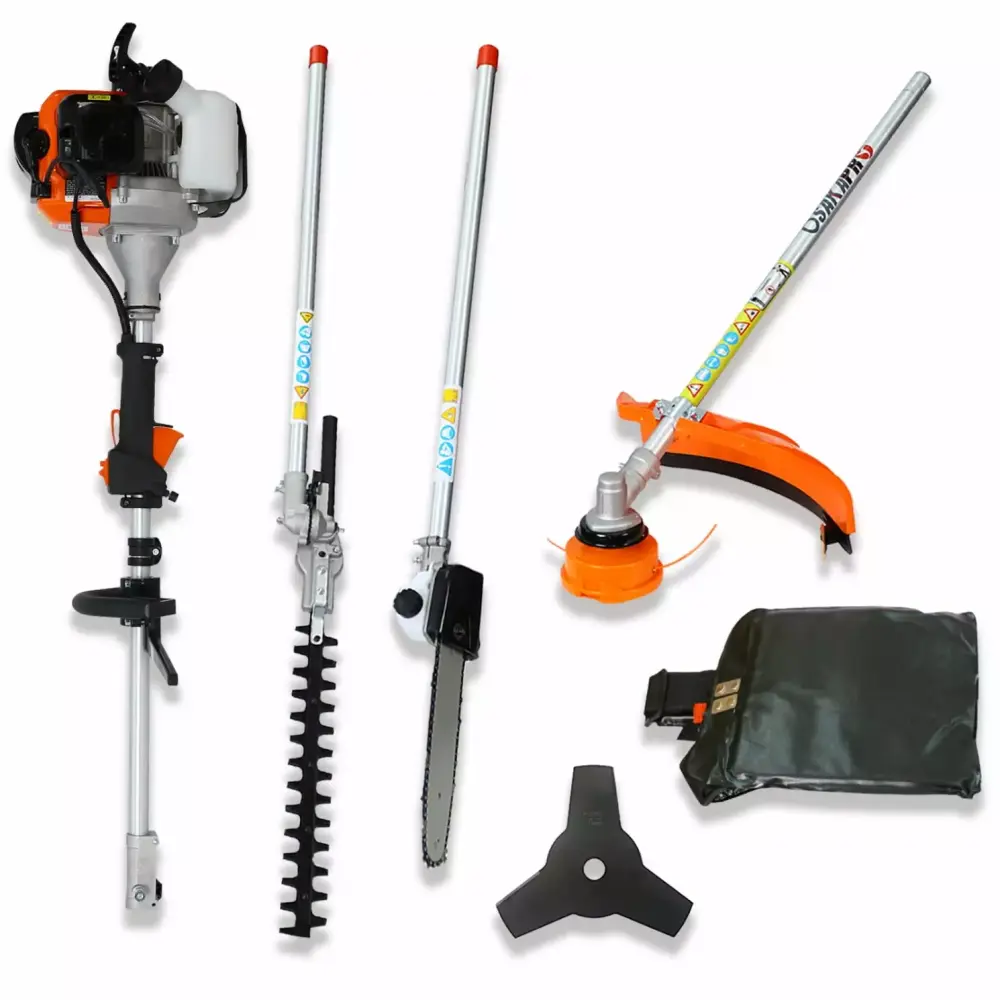 4 1 Multi-Practical 52CC 2-Cycle Garden Tool System Gas Pole Saw Hedge Trimmer Grass Trimmer and Brush Cutter 33cc
