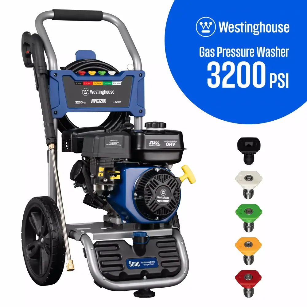 Westinghoutilize 3200-PSI 2.5-GPM Gas Pressure Washer 5 Nozzles and Soap Tank 63 lbs Wpx2700